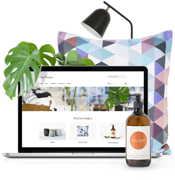WooCommerce on Laptop with Products