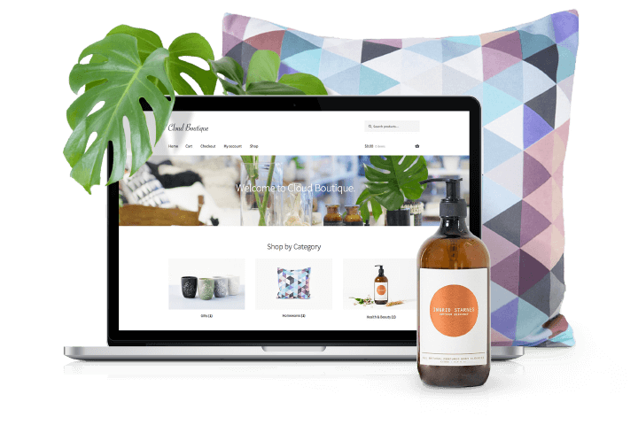 WooCommerce on Laptop with Products